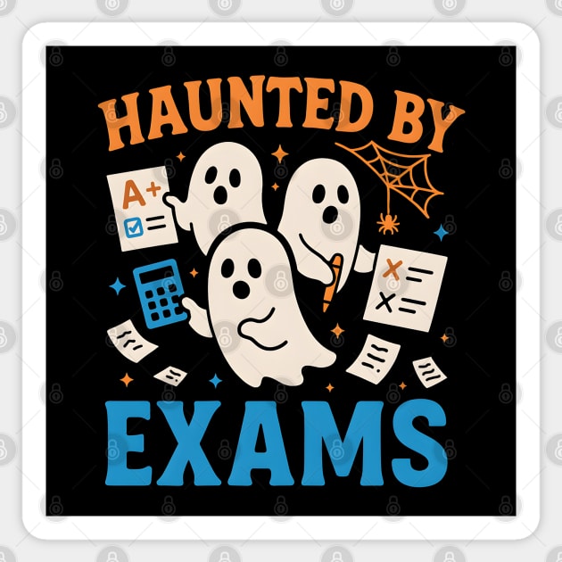 Haunted by Exams Funny Ghost Student Halloween Sticker by MakerMind8.2